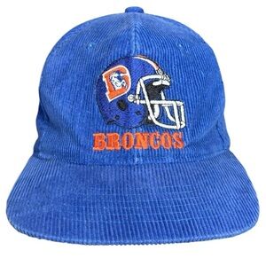 Vintage 90s Denver Broncos Ted Fletcher Corduroy NFL Football Snapback Hat Blue